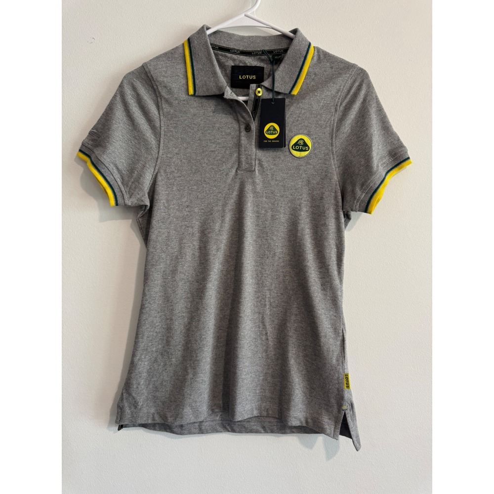 Lotus Cars Official Polo‎ Shirt Womens Size 8 Grey Yellow Tipped Racing Logo F1